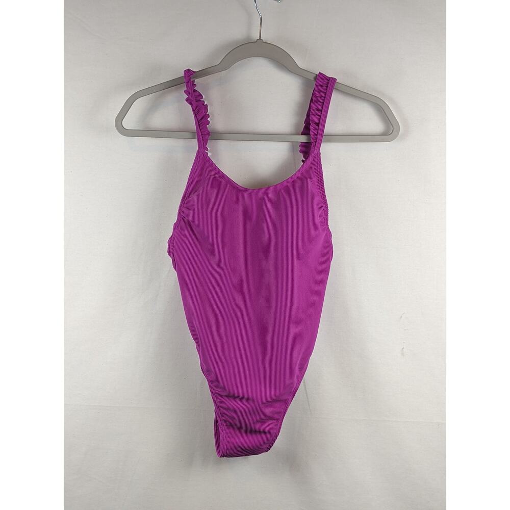 Ribbed Ruffle Shoulder One Piece Swimsuit Xhilaration Fuchsia S Pink Swimwear